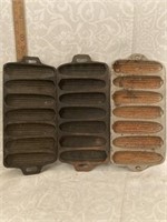 One Wagner and 2 other Cast Iron Cornbread Molds