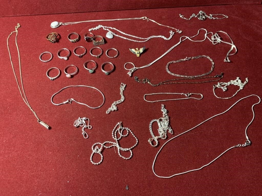 LARGE LOT OF STERLING SILVER JEWELRY / RINGS 3.3oz