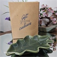 Ceramic Green Leaf Trinket Candy Dish With Box