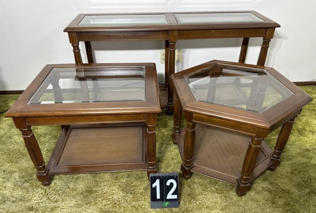 Vintage Wooden Wall and Side Tables Set