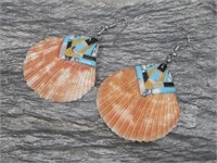 Sterling Silver N/A Inlaid Stone Shell Earrings