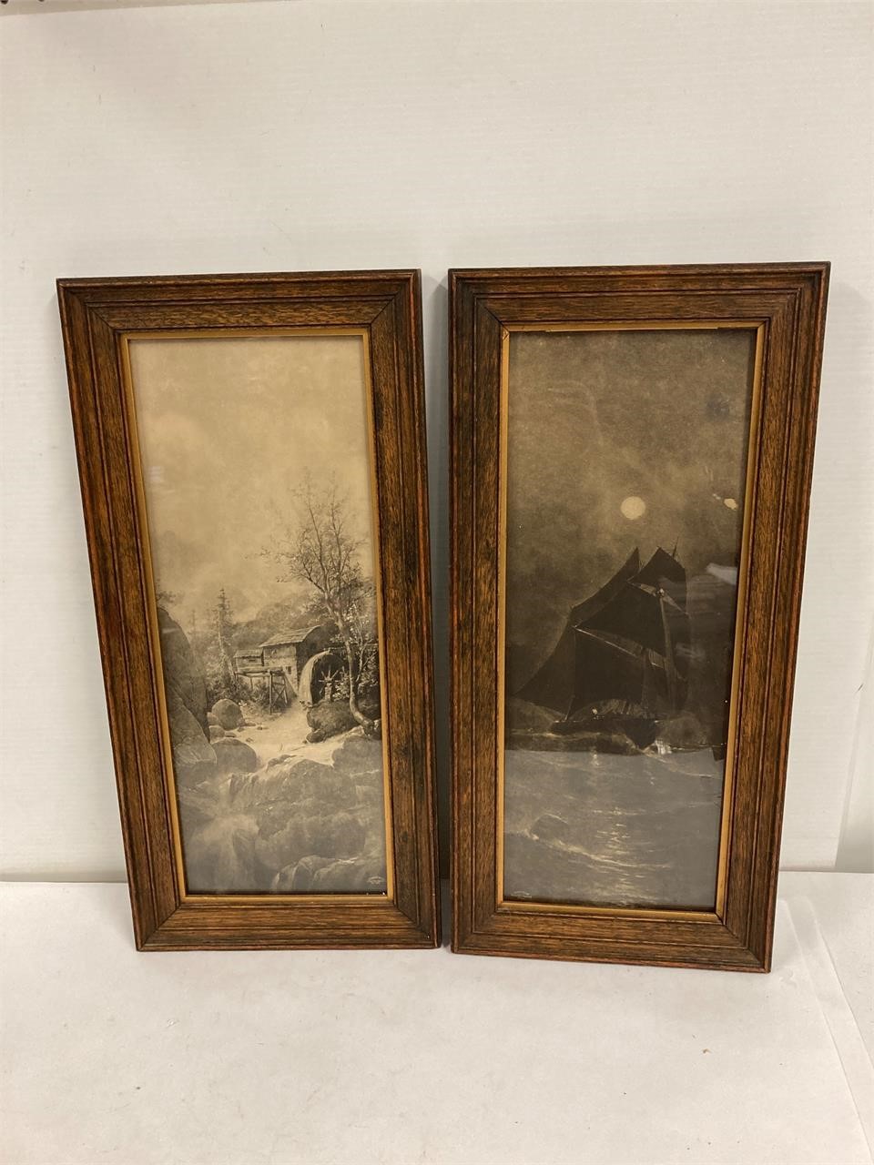 2 antique pictures. 9.75” x 21” framed