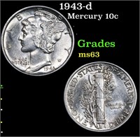 1943-d Mercury Dime 10c Grades Select Unc