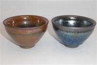 2 DARK & BROWN GLAZED BOWLS