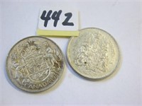 1951 & 1964 Canadian Silver Fifty Cents Coins