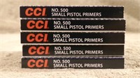 5 Boxes CCI  Small Pistol Primers #500