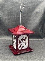 Frosted Glass and Metal Bird Feeder w/Hummingbird