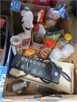 Box Lot of Cleaning Supplies and Surge Protector