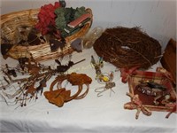 Wicker basket w/ Country craft décor & supplies
