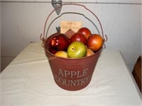 Apple country tin pale w/ décor apples
