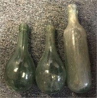 VTG Lot of 3 Blue Green Round Bottom Glass Bottles