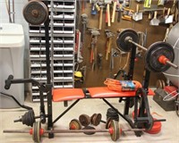 Weight set with bench, bars, hand weights