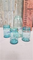 Blue canning jars--3 pint and 1 two-quart