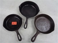 3 Cast Iron Skillets '" One is cracked"