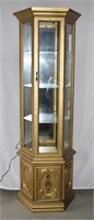 Vintage Painted Gold Curio Cabinet w Light - Works