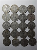 Roll of 20 Walking Liberty Half Dollars $10 Face