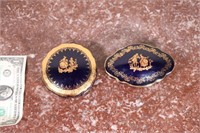TWO Limoges Cobalt Blue Gold Trinket Boxes