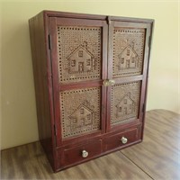 Primitive Style Punched Tin & Wood Cabinet