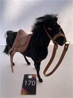 Vintage Felt Covered Black Horse with Saddle