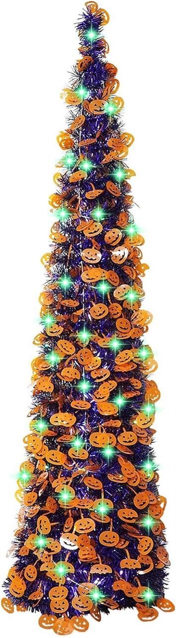 5ft Pop Up Purple Tinsel Christmas Halloween Tree