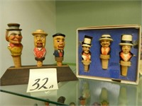 (6) Anri Style Wood Carved Bottle Stoppers