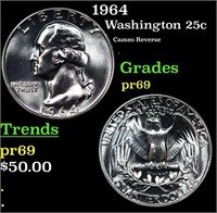 Proof 1964 Washington Quarter 25c Grades GEM++ Pro