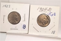 1923 & 1924-D  Buffalo 5 Cent Coins