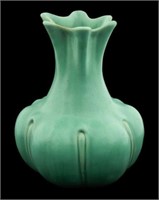 Teco Pottery Matte Green Squash Blossom Vase.