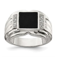 Sterling Silver- Black Onyx Crystal Design Ring