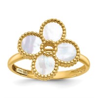 14 Kt- Beaded Mother of Pearl Flower Ring