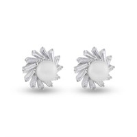 Sterling Silver-Fresh Water Pearl Crystal Earrings