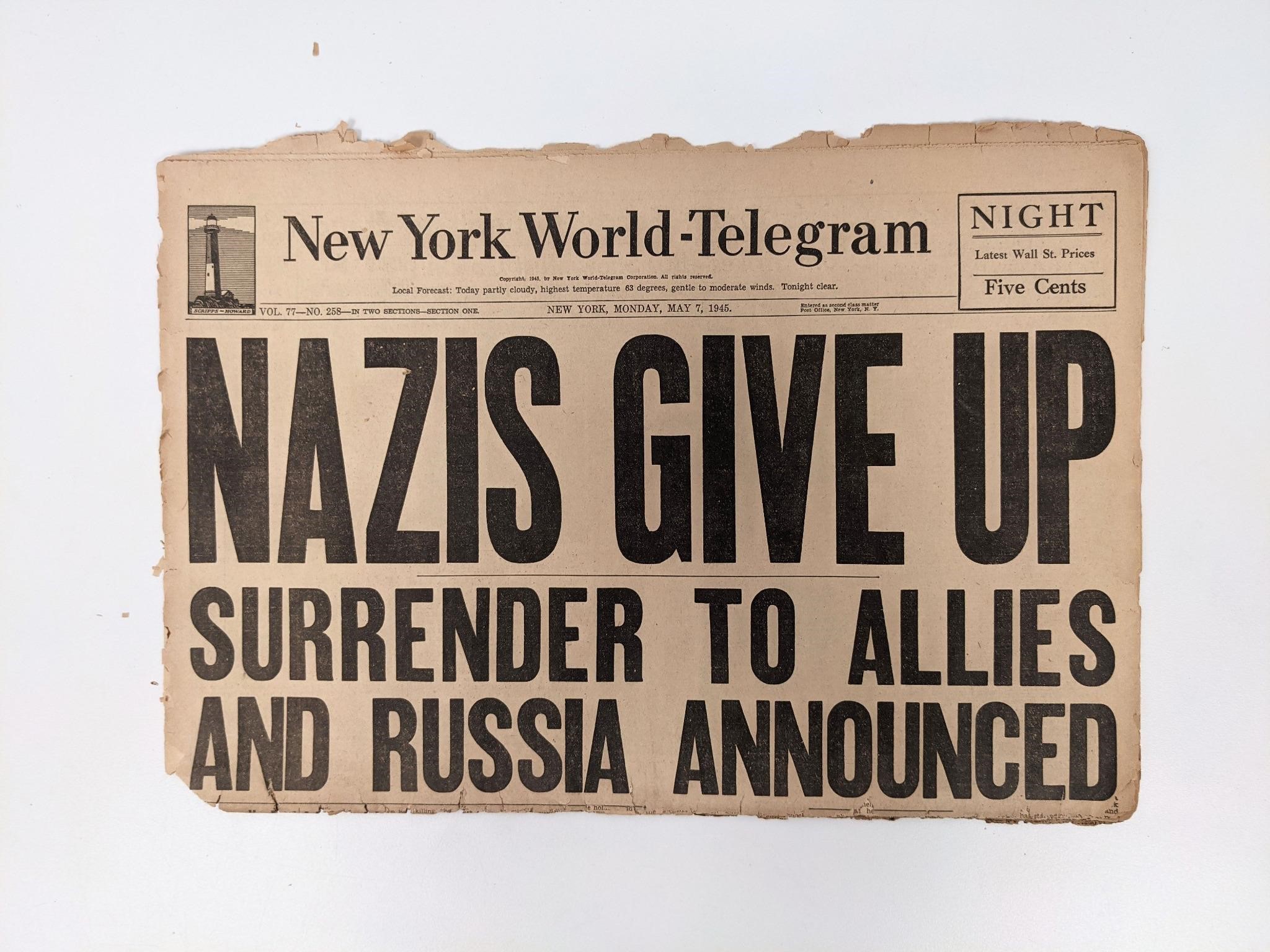 New York World Telegram 1945 Vintage Newspaper