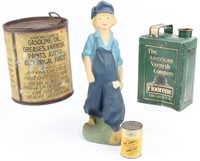 Lot Antique Dutch Boy Paint Figure & Vintage Tins