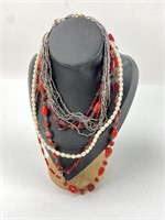 3 Necklace -Pearl, Red Bead, Silver Bead