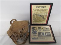 Leather Hunting Pouch, Framed Western Items