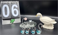 Vintage Glass Swan Set and Collectibles