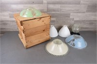 ANTIQUE LAMP SHADES / HOME MADE WOOD CRATE