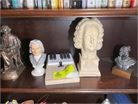 SHELF WITH VARIOUS BUSTS AND BEETHOVEN STATUE