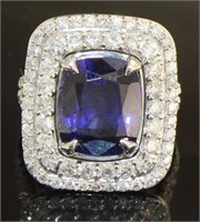 14k Gold 9.96 ct Cushion Sapphire & Diamond Ring