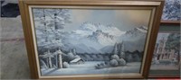 Vintage oil on canvas of winter scene