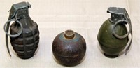 lot of 3 deactivated hand grenades, 1 being full