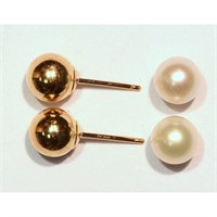 10kt Yellow Gold Freshwater Pearl Reversible Earri