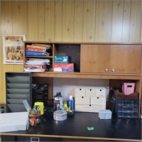 B322 Hutch, wood table top & Office supplies