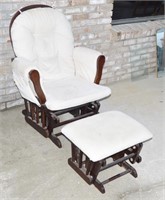 Wood & White Uphostery Rocking Chair & Ottoman
