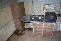 METAL DESK, FILING CABINET, TOOLBOX & TOTE OF