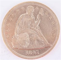 Coin 1843 U.S. Seated Dollar Graded Fine