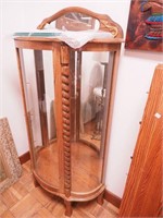 Contemporary oak curved glass china cabinet with