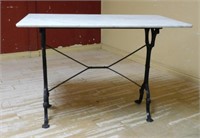 French Patisserie Marble Top Cast Iron Table.