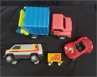 Box of toy cars and trucks