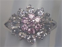 Sterling Pink & White Sapphire Cluster Ring